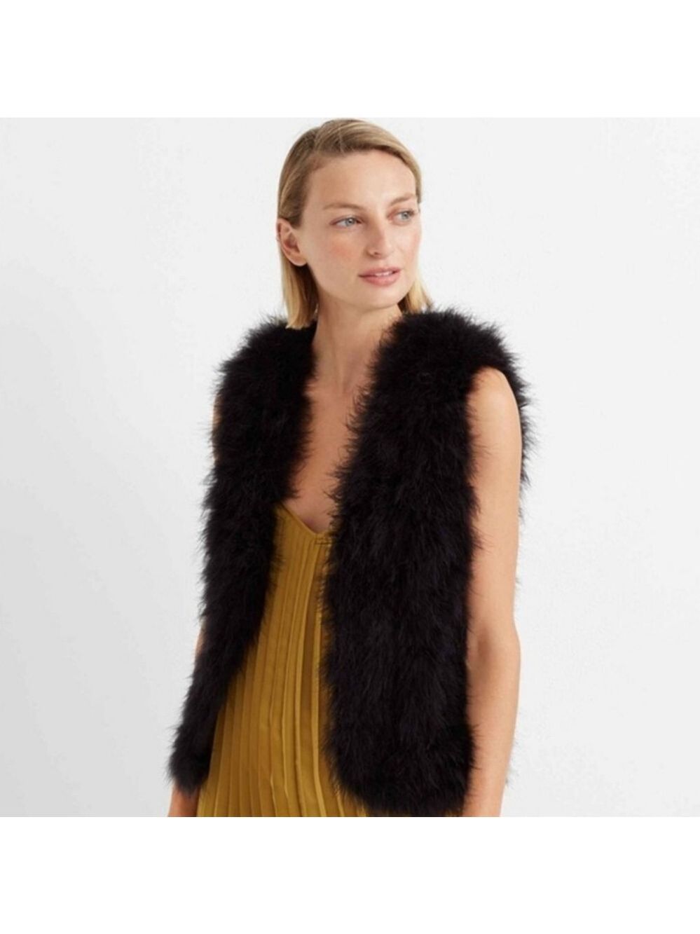 Club Monaco Women's Black Real Feathers  Fur Vest Like New SMALL $200.00